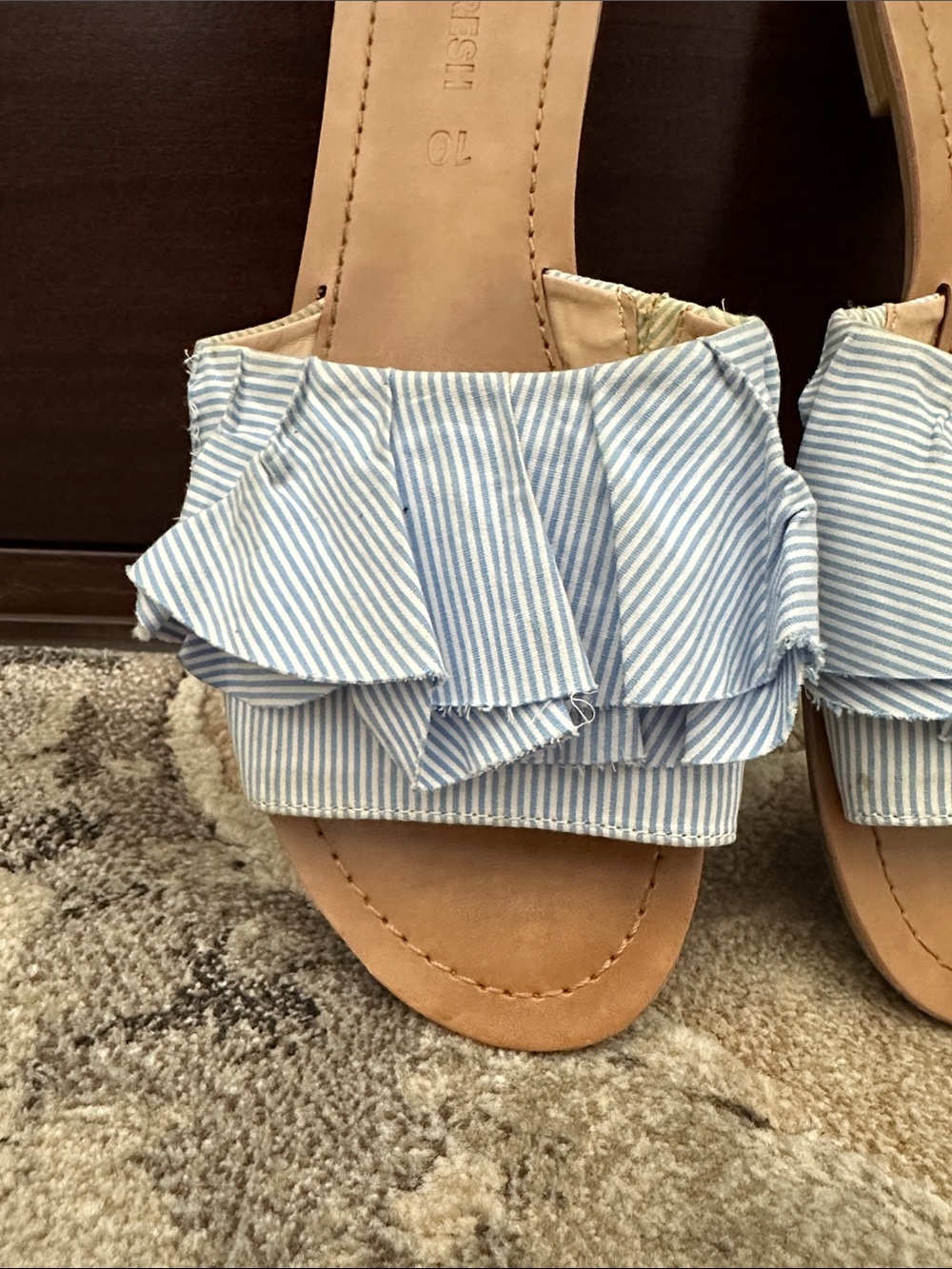 Joe Fresh Blue Striped Ruffle Slide Sandals - Picture 3 of 11